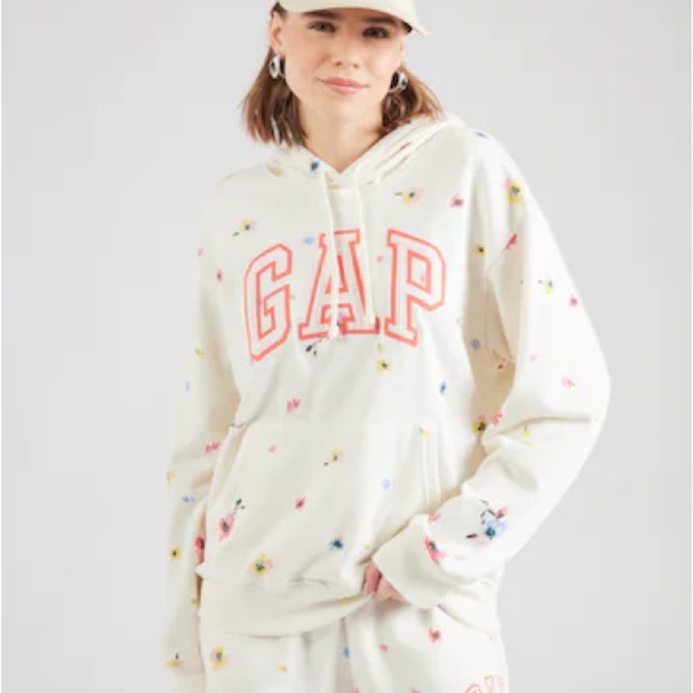 GAP Cream Hoodie with Floral Accents (Large)